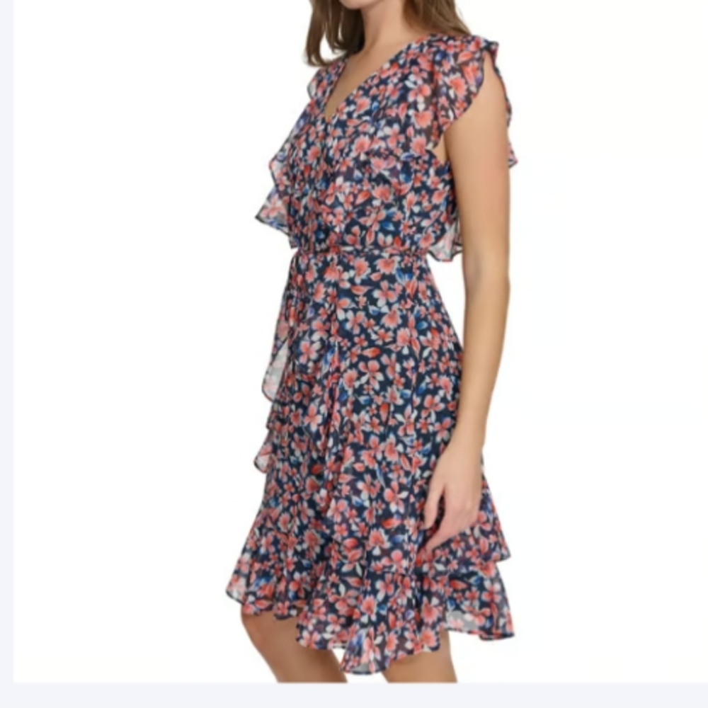 NWOT Womens Tommy Hilfiger Flutter Sleeve V-Neck Fit & Flare Dress